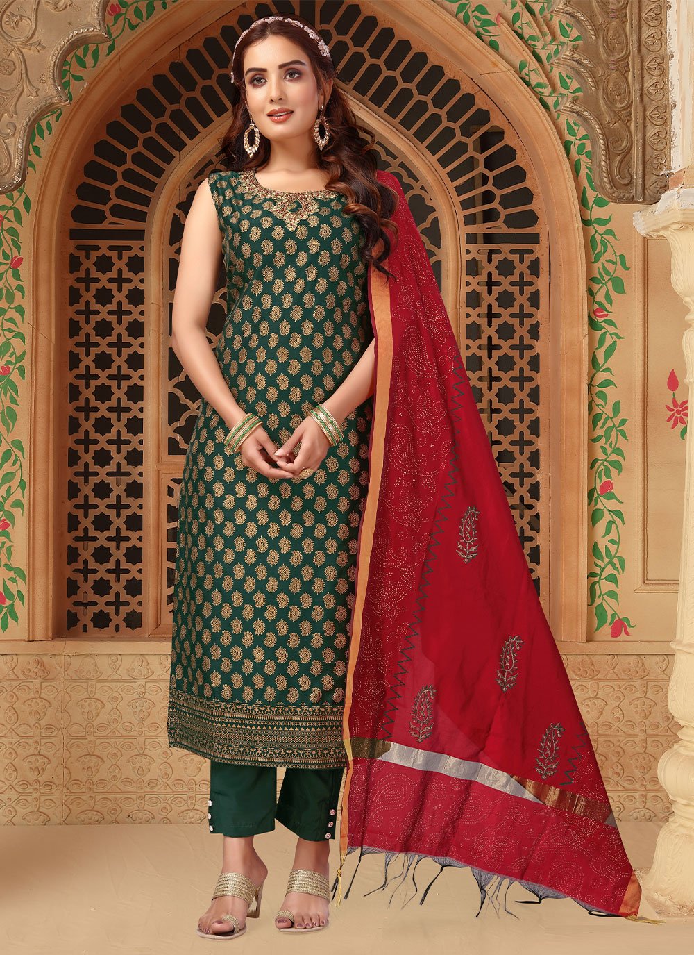 Green Engagement Silk Pant Style Suit