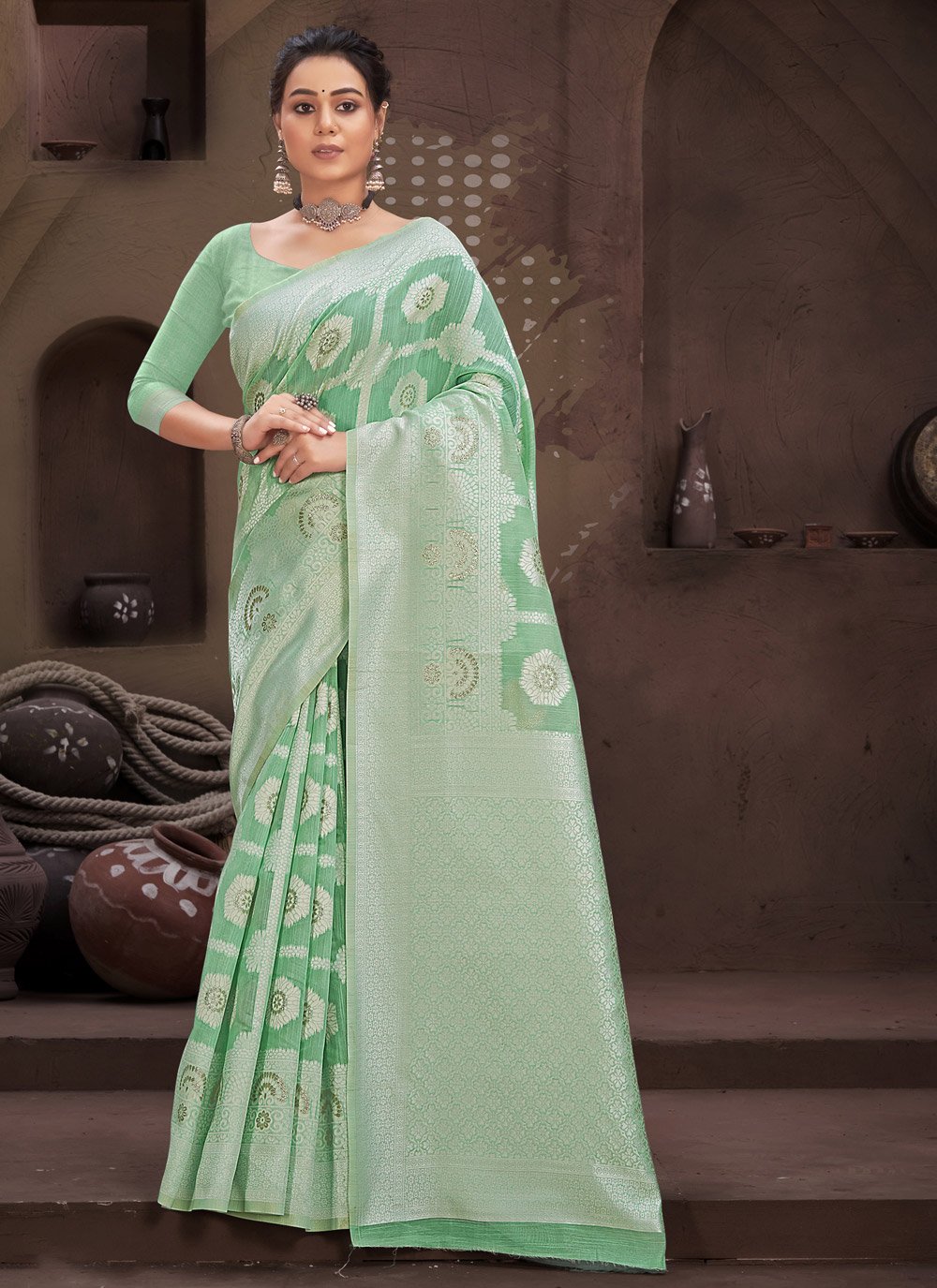 Green Fancy Cotton Trendy Saree