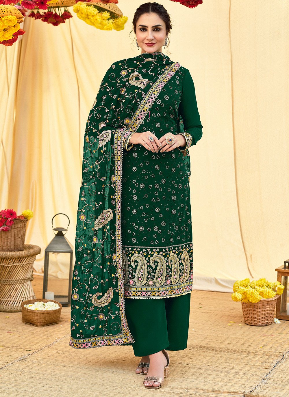 Green Fancy Fabric Festival Designer Pakistani Salwar Suit