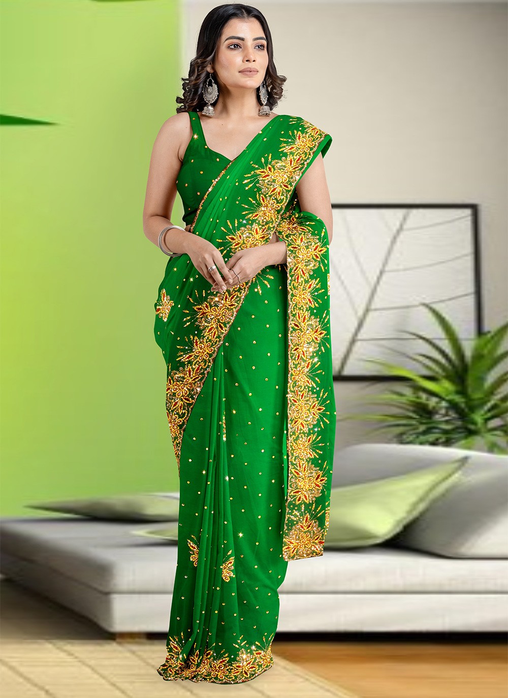 Green Fancy Sangeet Designer Saree