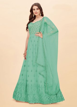 Green Faux Georgette Floor Length Salwar Suit