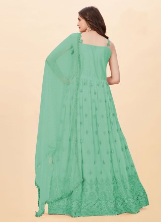 Green Faux Georgette Floor Length Salwar Suit
