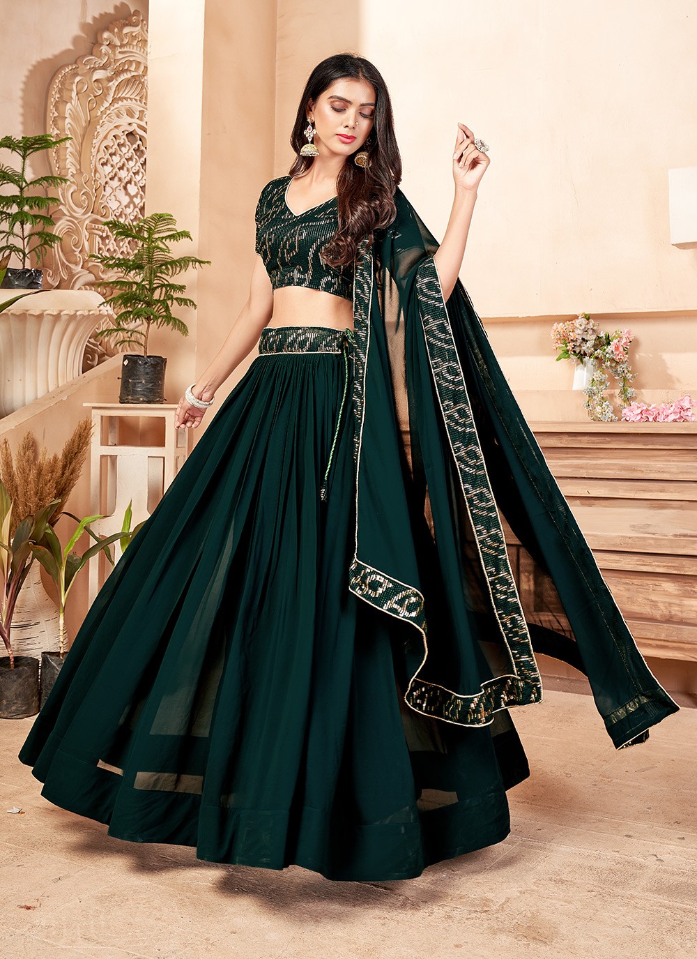 Mehndi Green Woven Designer Silk Lehenga Choli