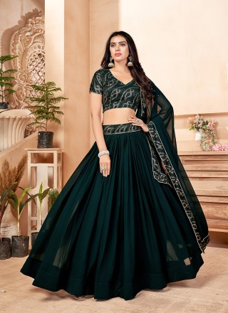 Nikah Wedding Wear Green Lehenga Choli Chunri Velvet Lehenga Indian Sari  Saree | eBay