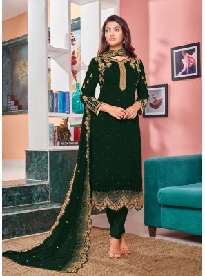 Green Faux Georgette Pant Style Suit
