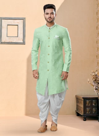 Green Festival Banarasi Jacquard Indo Western Sherwani