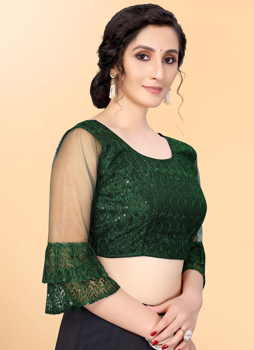 Buy Green Festival Net Blouse 219892