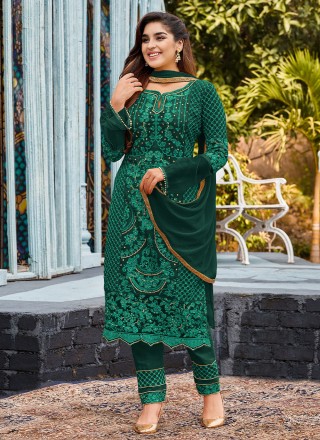 Buy Bewitching Dark Green Cotton Bandhani Jacquard Border Salwar suit design  online | Fashion Clothing