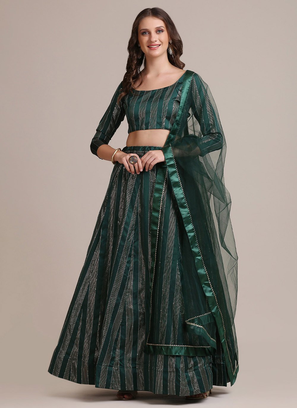 Green Jacquard Silk Designer Lehenga Choli