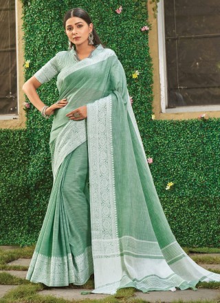 Green Linen Classic Saree