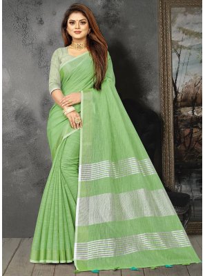 Green Linen Party Traditional Saree