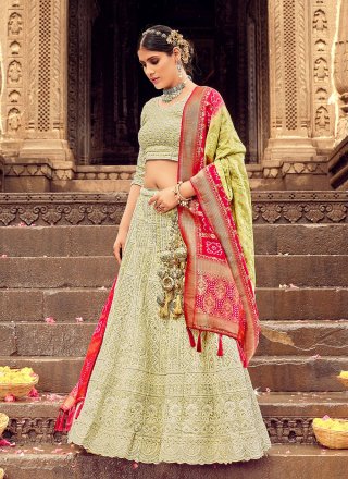 Green Lucknowi work Wedding Designer Lehenga Choli