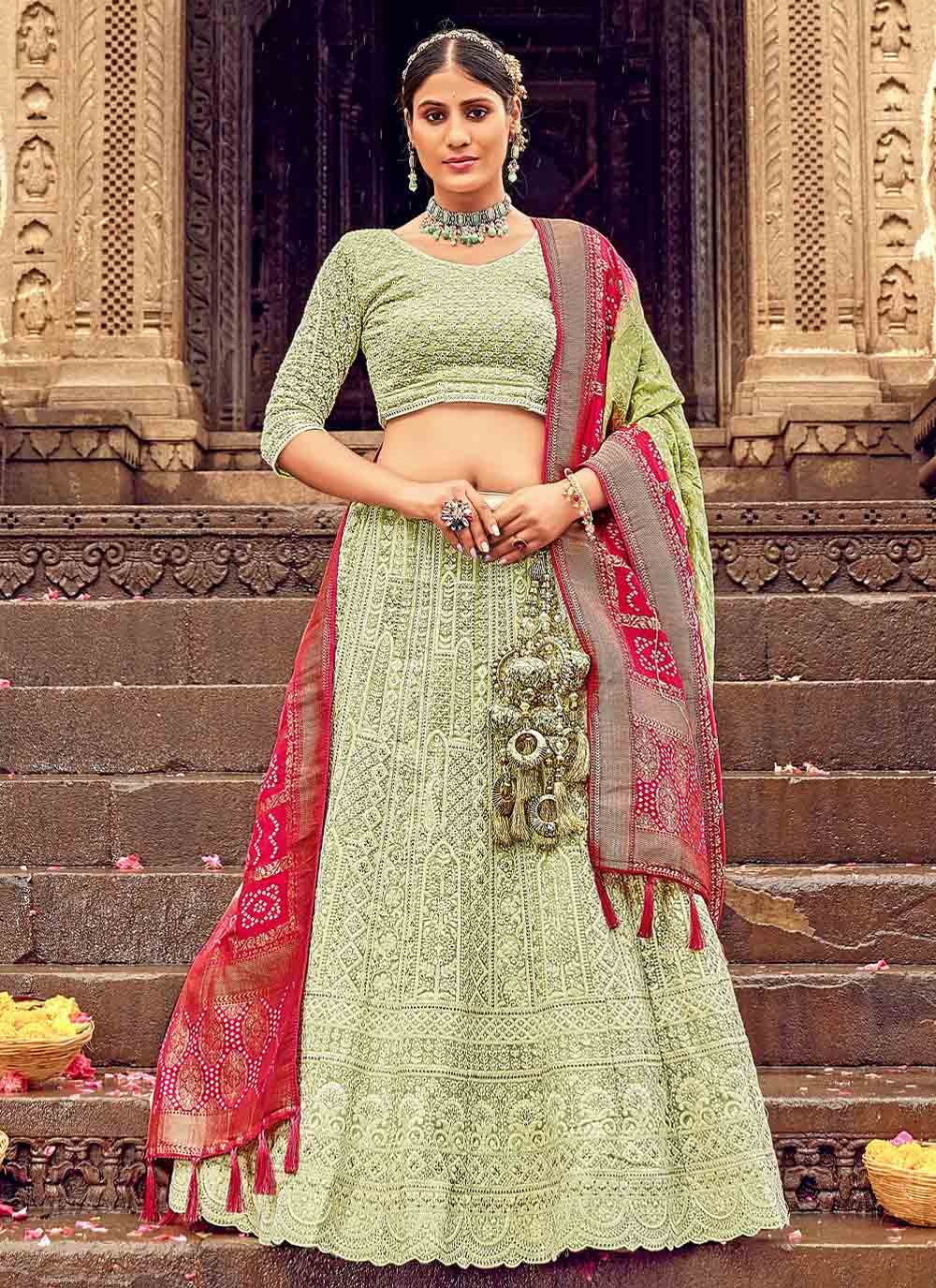 Green Lucknowi work Wedding Designer Lehenga Choli