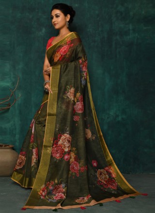 Green Mehndi Classic Designer Saree