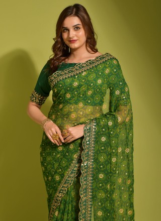 Green Mehndi Contemporary Style Saree