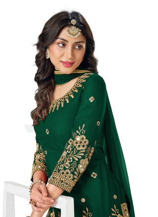 Green Mirror Silk Trendy Salwar Suit
