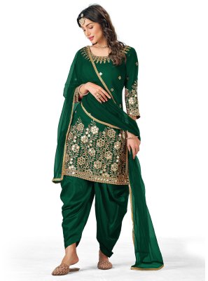 Green Mirror Silk Trendy Salwar Suit