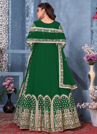 Green Net Sequins Floor Length Designer Suit
