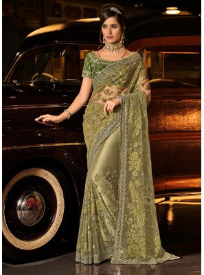 latest designer lace net indian saree jamavar silk blouse party wear sari border 