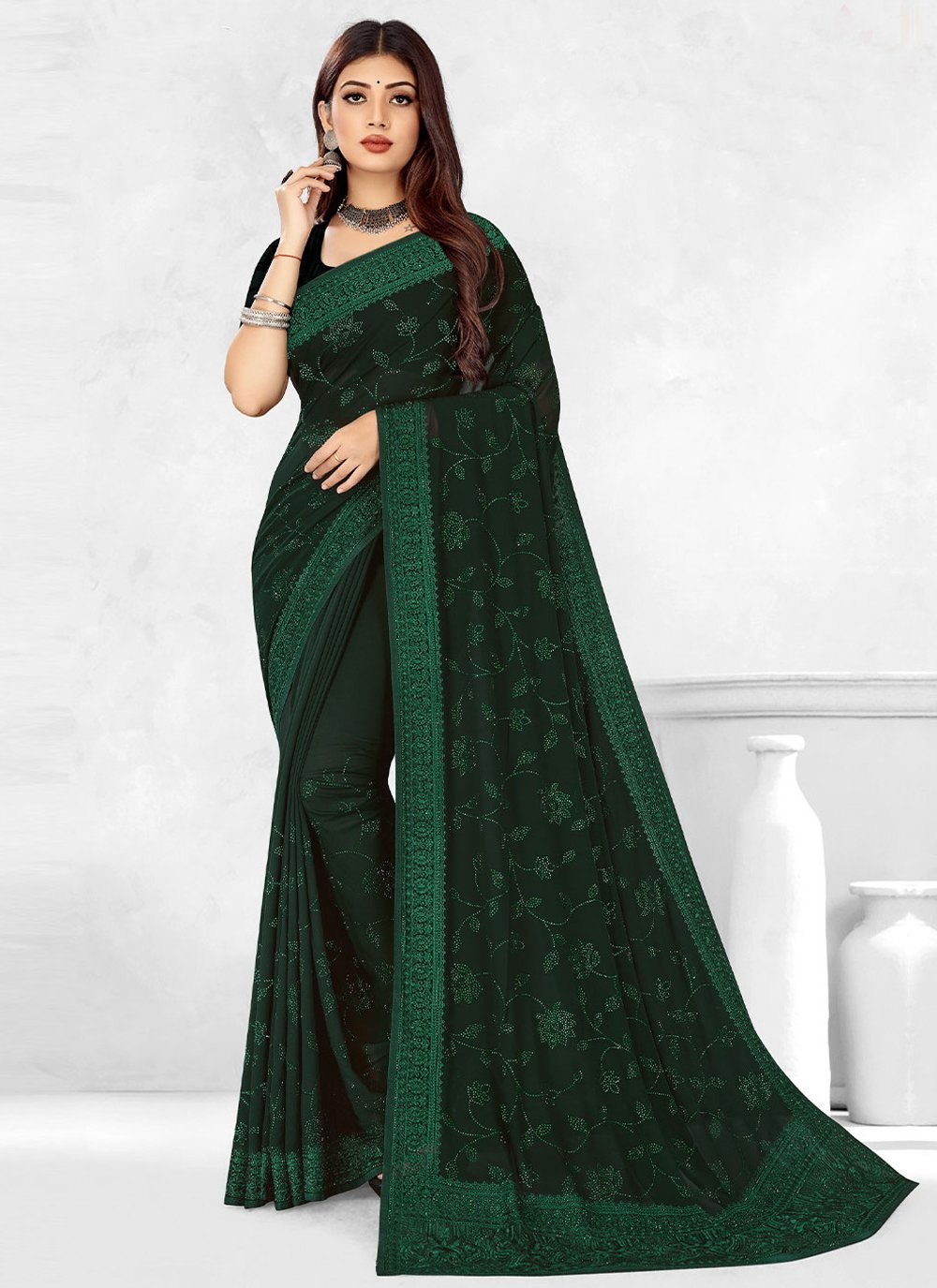 Green Party Georgette Classic Saree