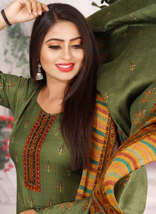 Green Pashmina Handwork Trendy Salwar Kameez