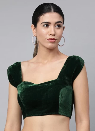 Green Plain Velvet Designer Blouse