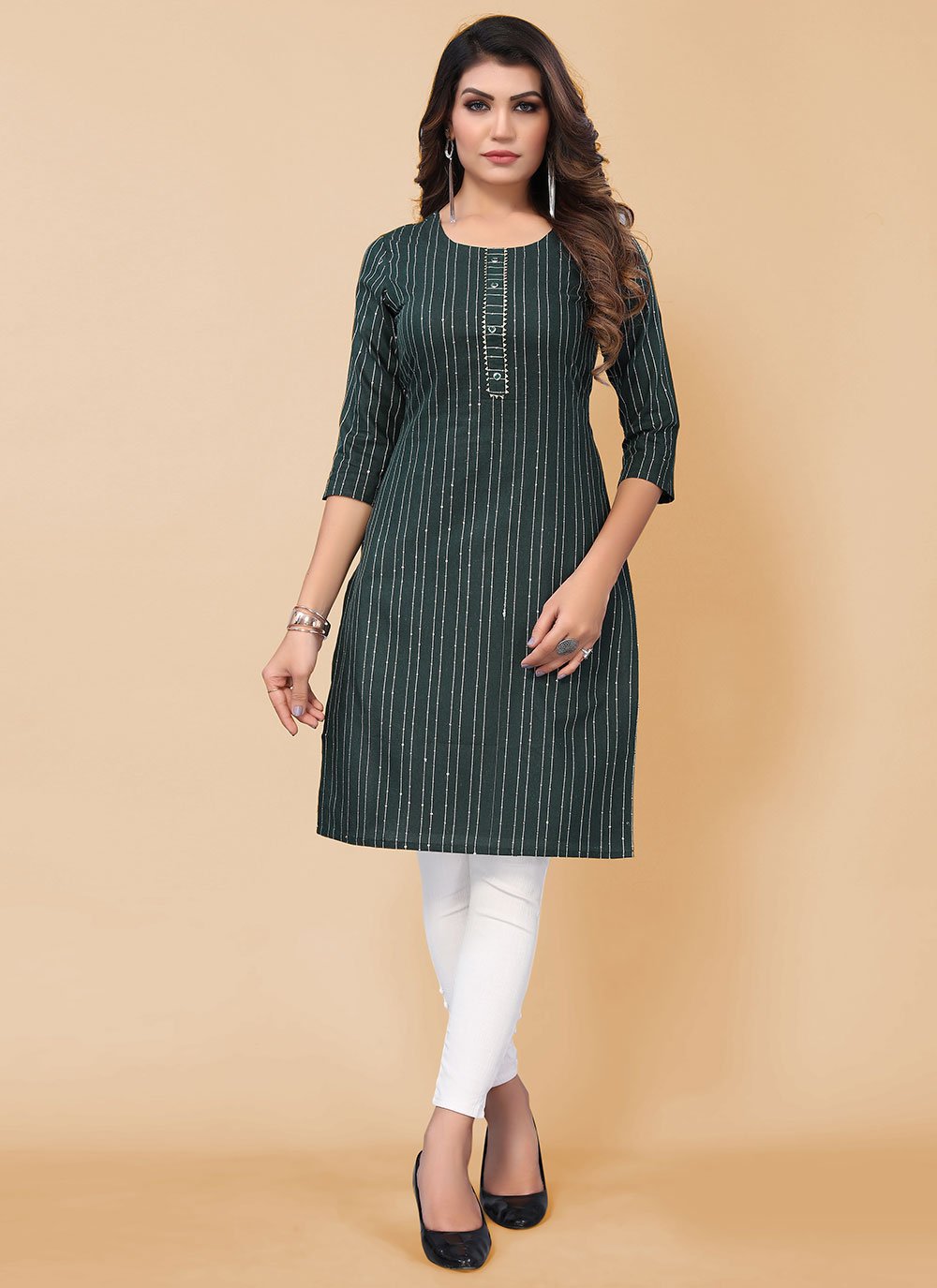 Green Polyester Party Casual Kurti