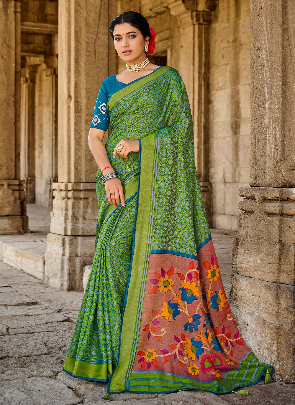 Sea green silk saree with blouse 13359 | Designer silk sarees, Saree  designs, Art silk sarees