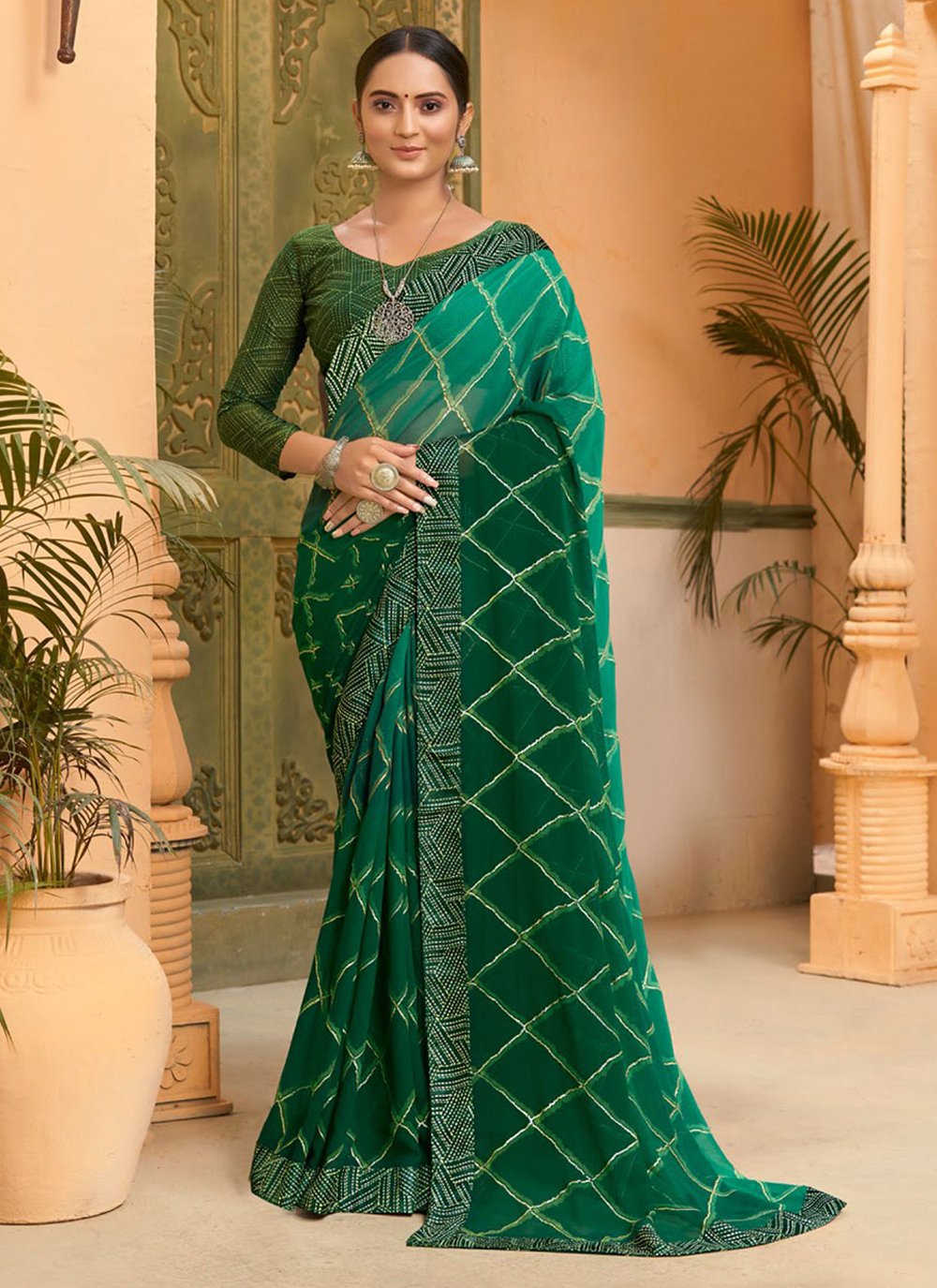 Green Printed Casual Saree