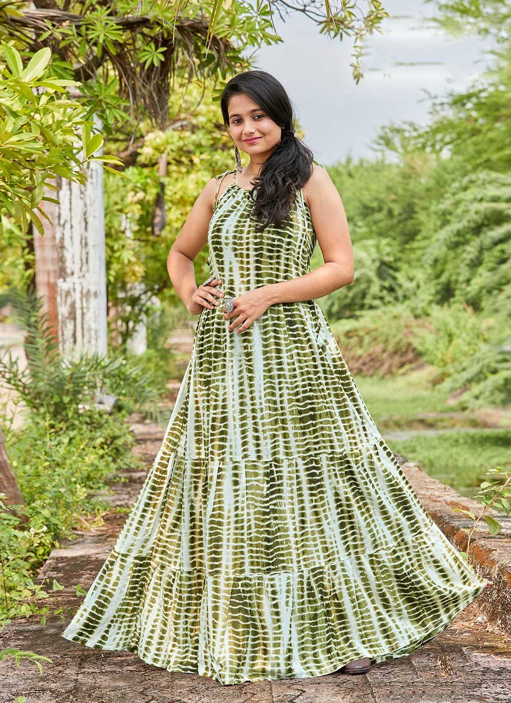 Green Printed Gown 