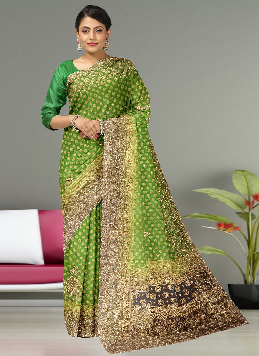 Green Raw Silk Saree