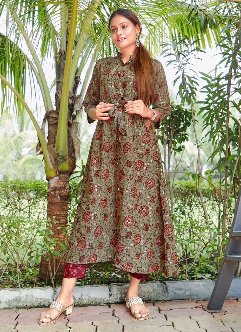 Stylish Rayon Printed White Color Long Anarkali Kurtis For Womens