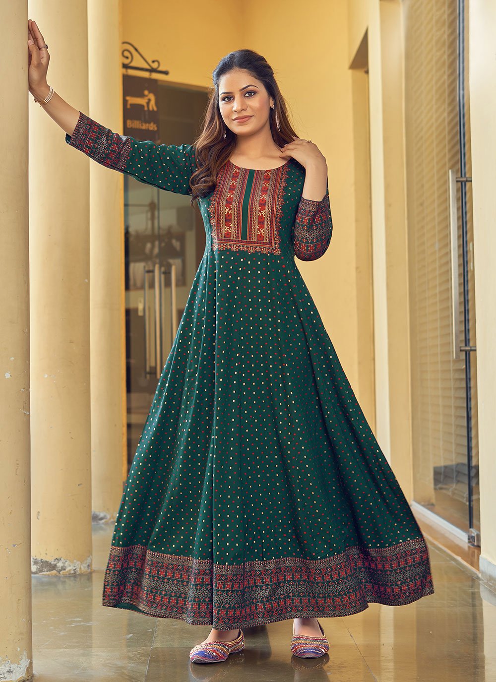 Green Rayon Festival Party Wear Kurti