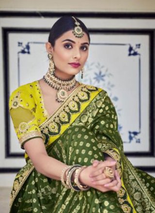 Green Resham Designer Traditional Saree For Sangeet