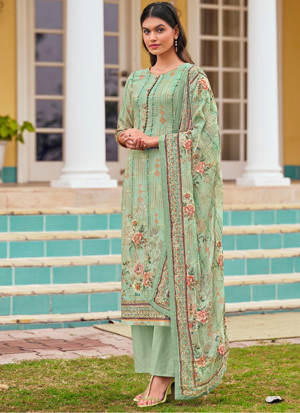 Green Satin Designer Salwar Suit