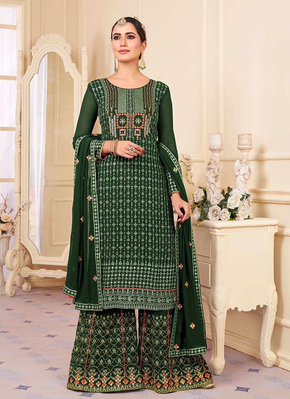 Green Sequins Ceremonial Designer Salwar Kameez