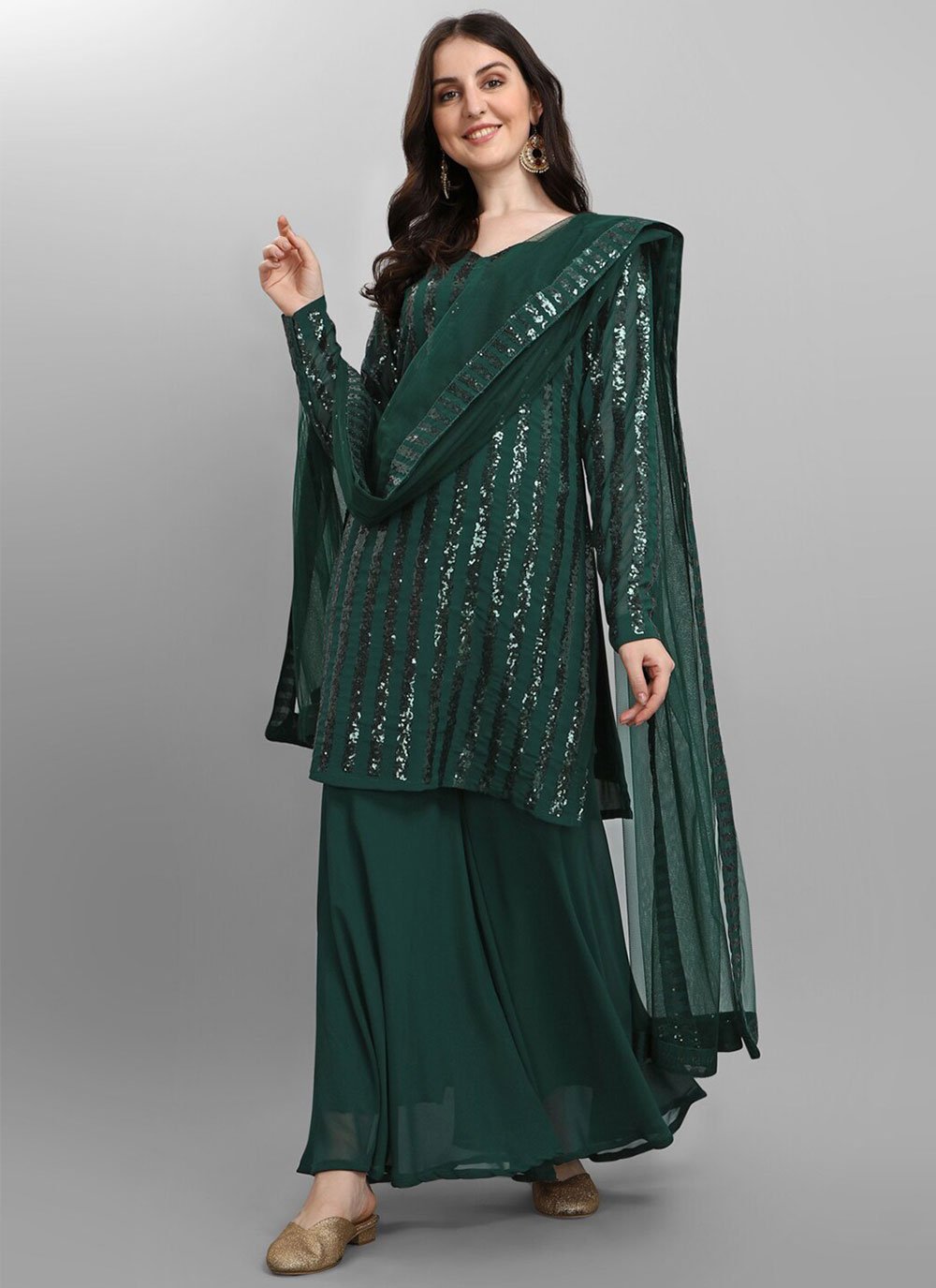 Green Sequins Trendy Salwar Suit