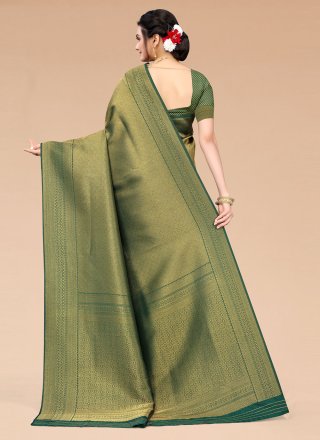 Green Silk Blend Woven Classic Saree