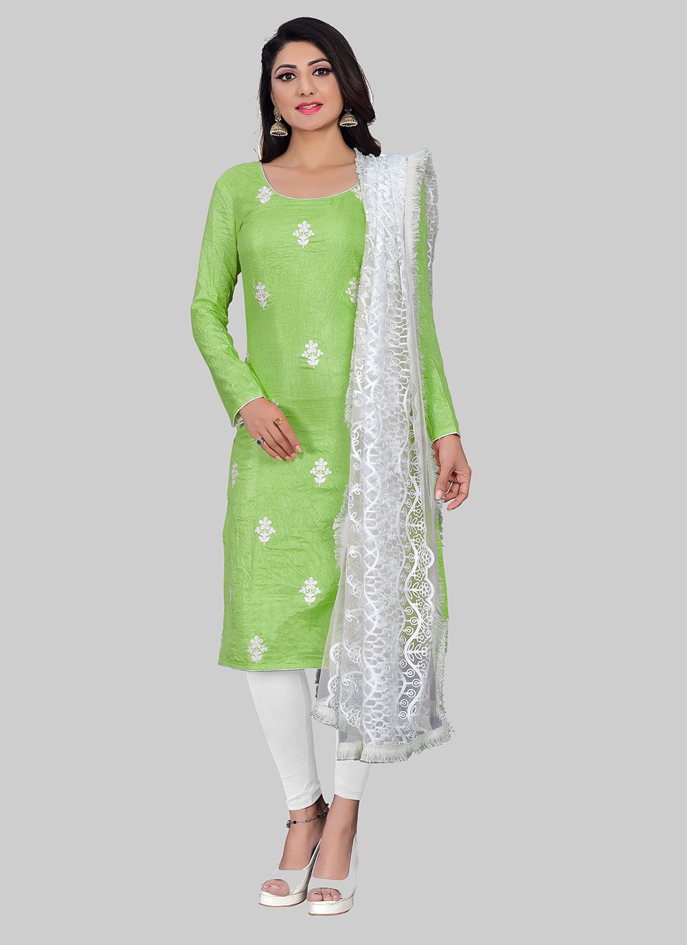 Green Silk Embroidered Pant Style Suit