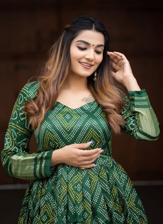 Green Silk Readymade Gown