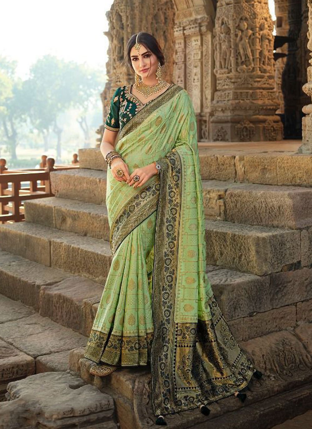 Silk Saree with blouse in Sea green colour 9704