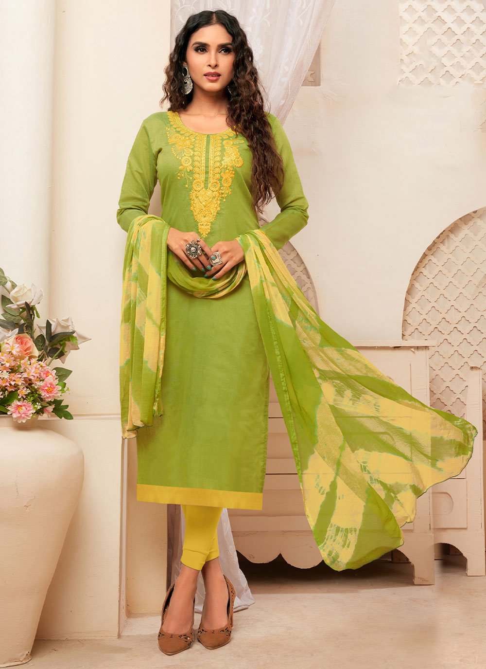 Green Silk Weaving Salwar Kameez