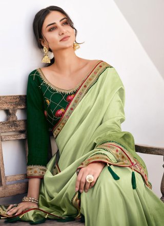 Green Vichitra Silk Weaving Classic Designer Saree