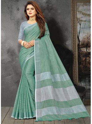 Green Weaving Linen Traditional Saree