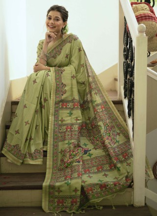 Green Weaving Tussar Silk Classic Saree
