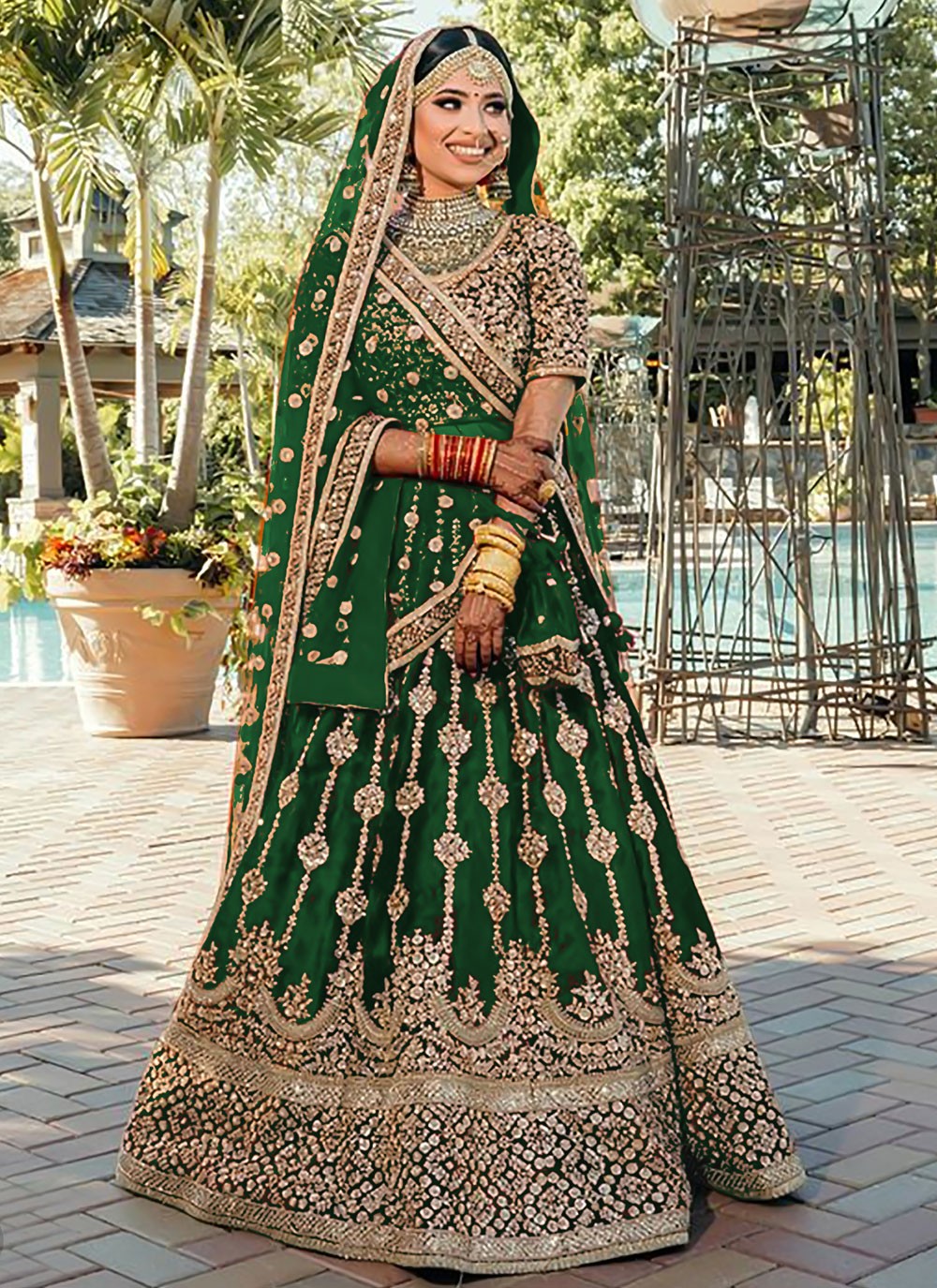 Reveal more than 181 wedding dark green bridal lehenga best