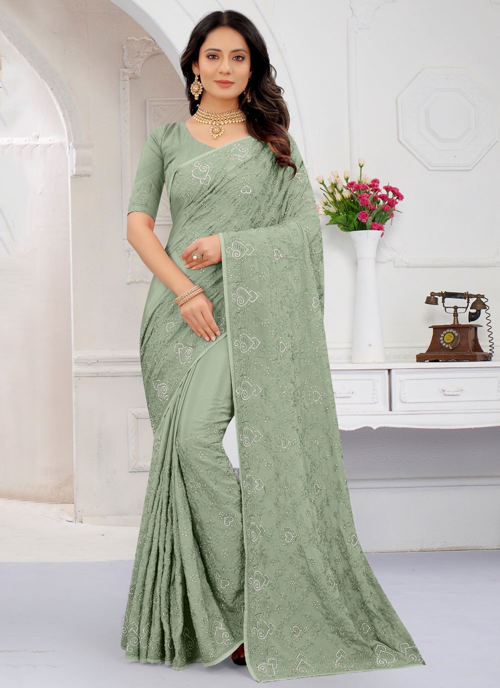 Green Wedding Designer Saree