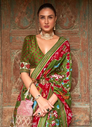 Green Wedding Patola Silk  Designer Saree
