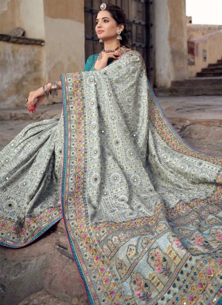 Grey Banarasi Silk Wedding Traditional Designer Saree