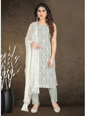 Grey Ceremonial Chanderi Silk Readymade Salwar Suit